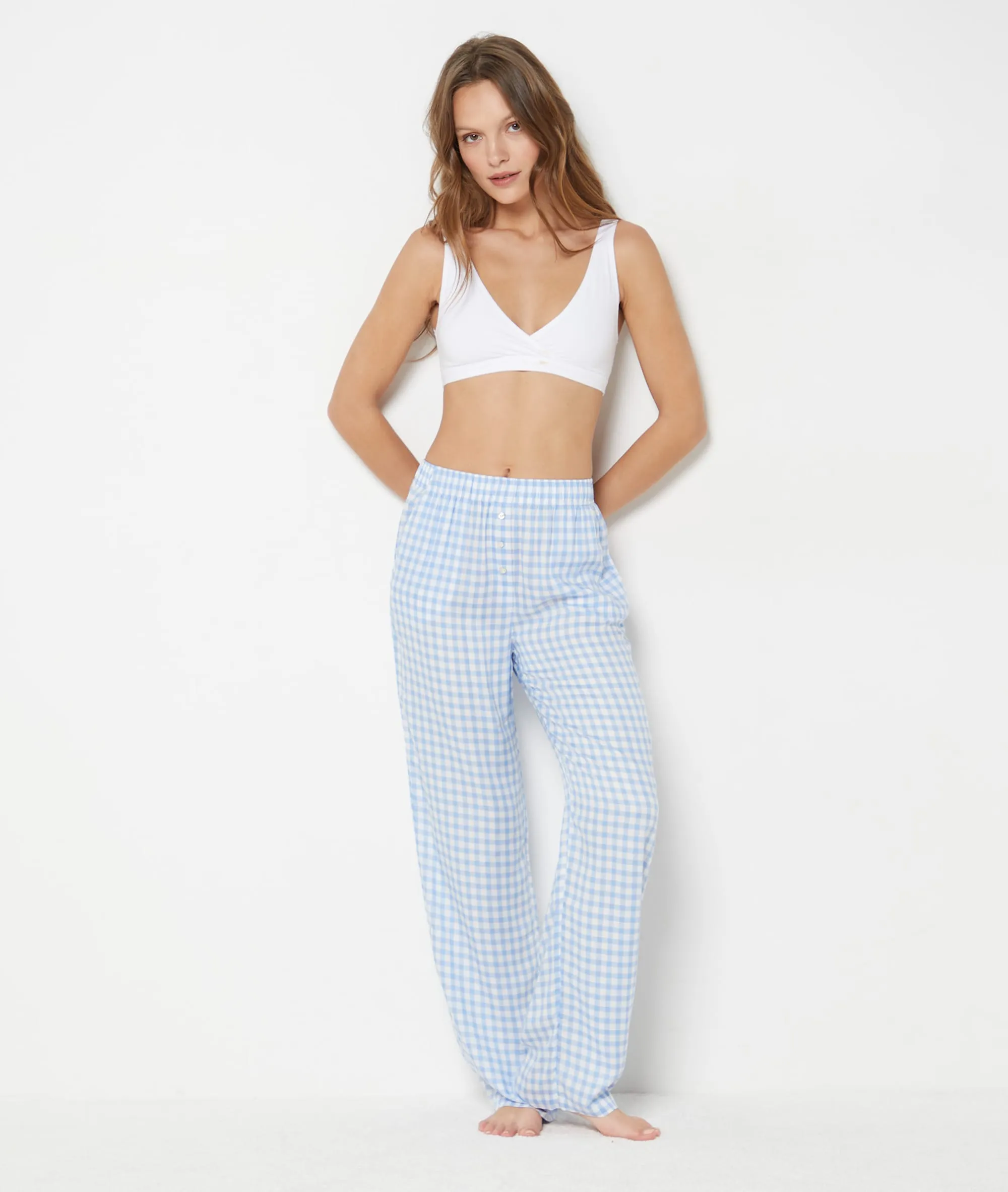 PANTALóN ESTAMPADO CUADROS CAISSY BLEU  ETAM