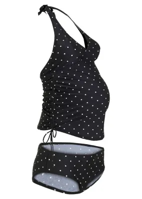 Tankini premamá (2 piezas) de poliamida reciclada Negro-blanco lana con lunares